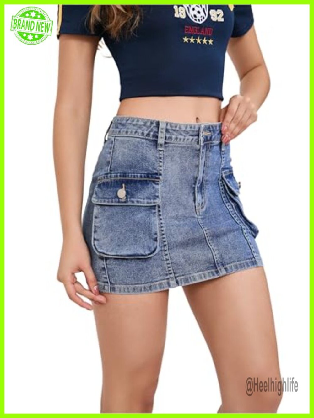 Denim Cargo Mini Skirt Low Waist Bodycon Y2K Skort with Pockets